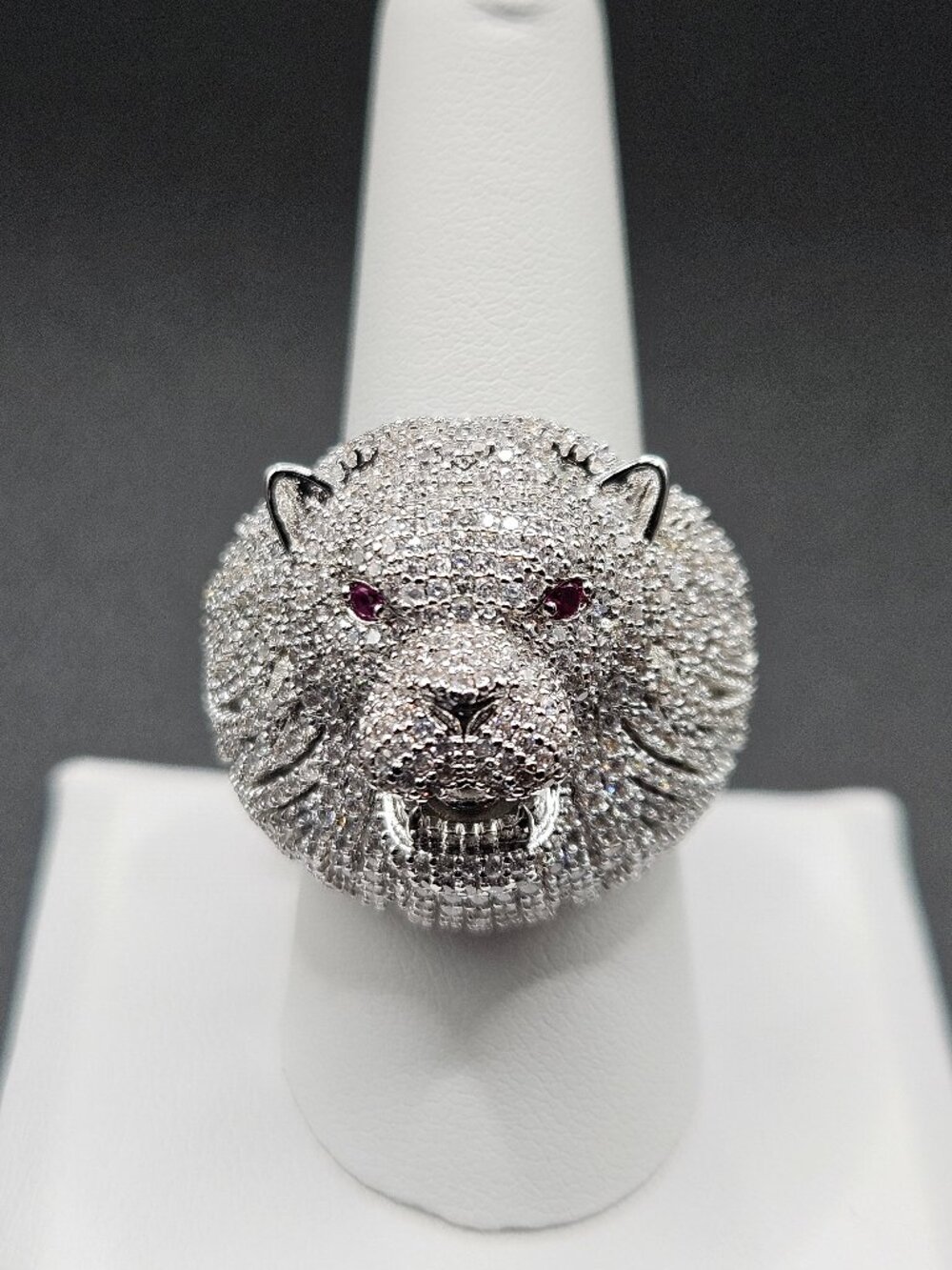 Silver Filled Lion Head Men's Statement Ring Size 10